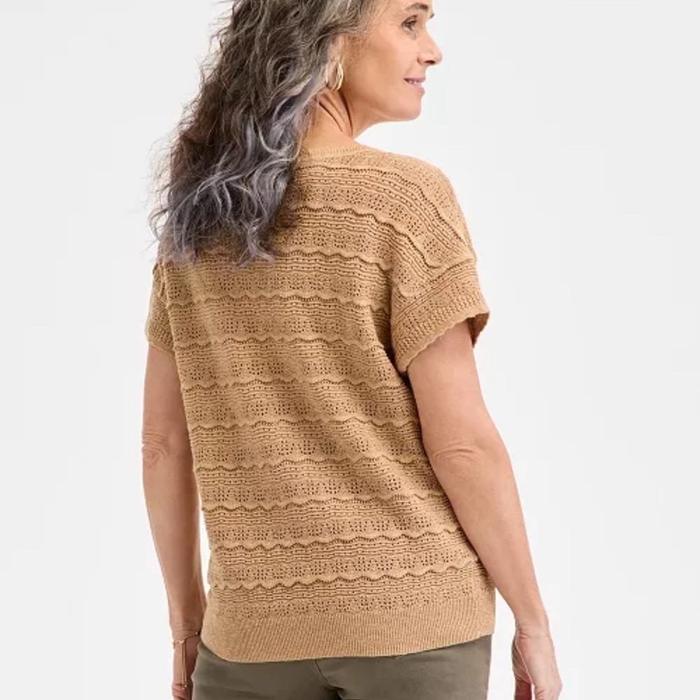 Style & Co Tan Ribbed Boxy Blouse - Picture 2 of 7